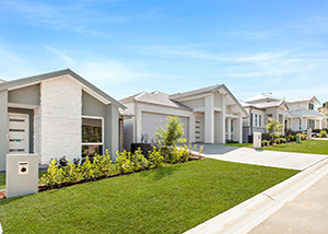 Streetscape of Evergreen community homes by AVJennings located in Spring Farm, NSW 2570. Houses for sale spring farm, house and land packages Spring Farm. 